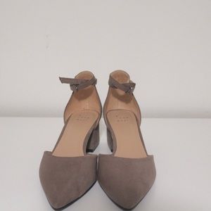 ‘A New Day’ Cream Brown Suede Closed Toe Block Heels